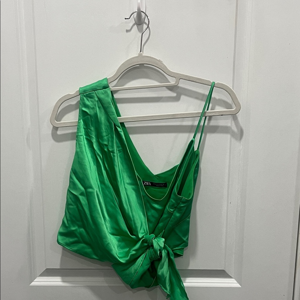 Zara Vibrant Green Satin Crop Top